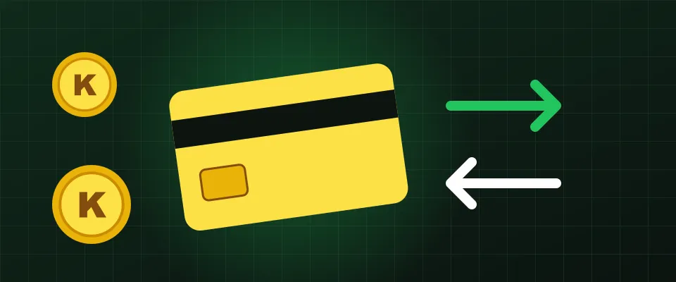 Casino Kinbet cashier illustration with a card and transfer arrows
