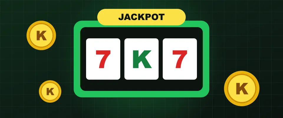 Casino Kinbet pokies illustration with three reels and a jackpot sign